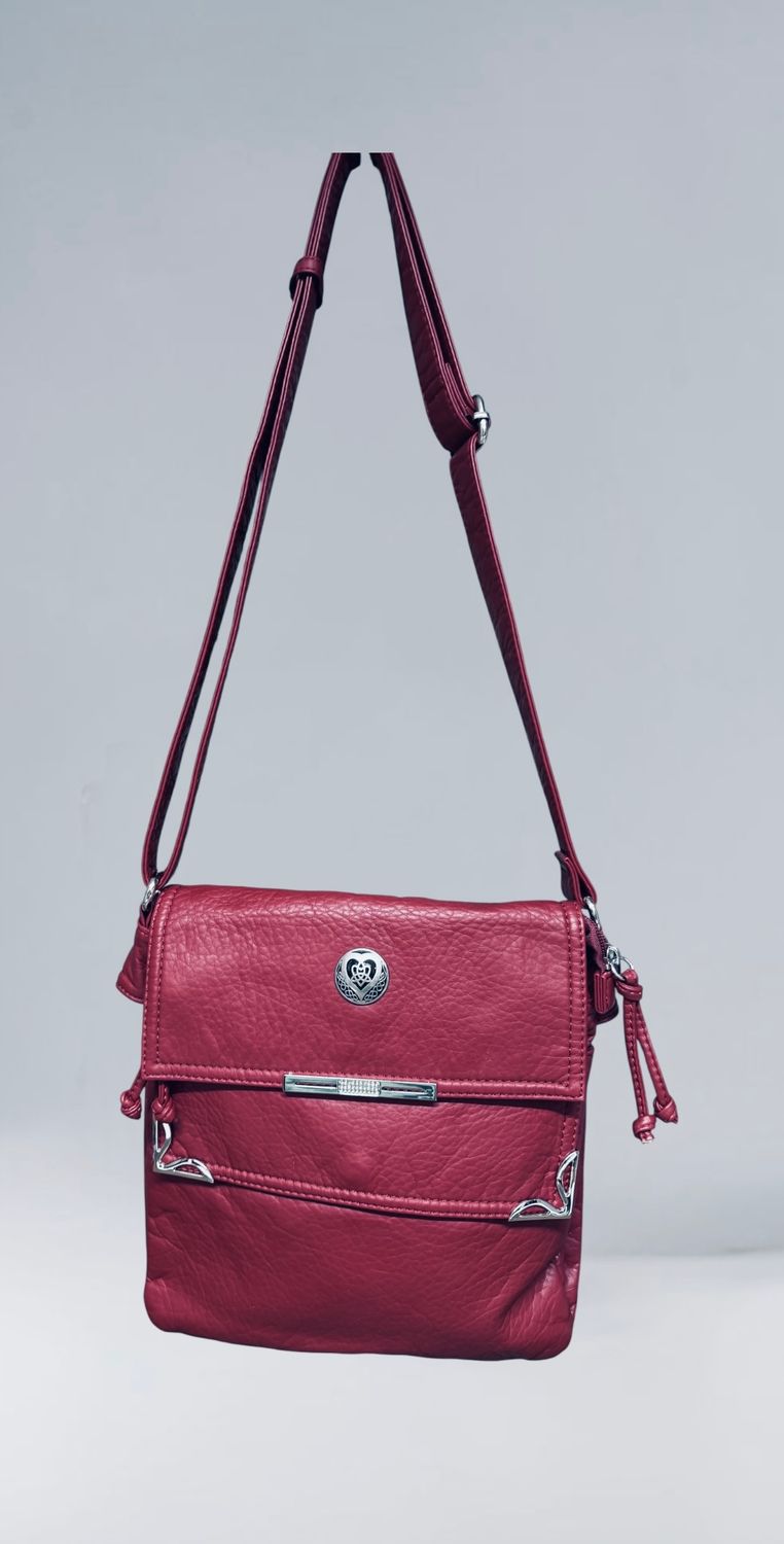 19257 dk red Washed Double Flap Crossbody