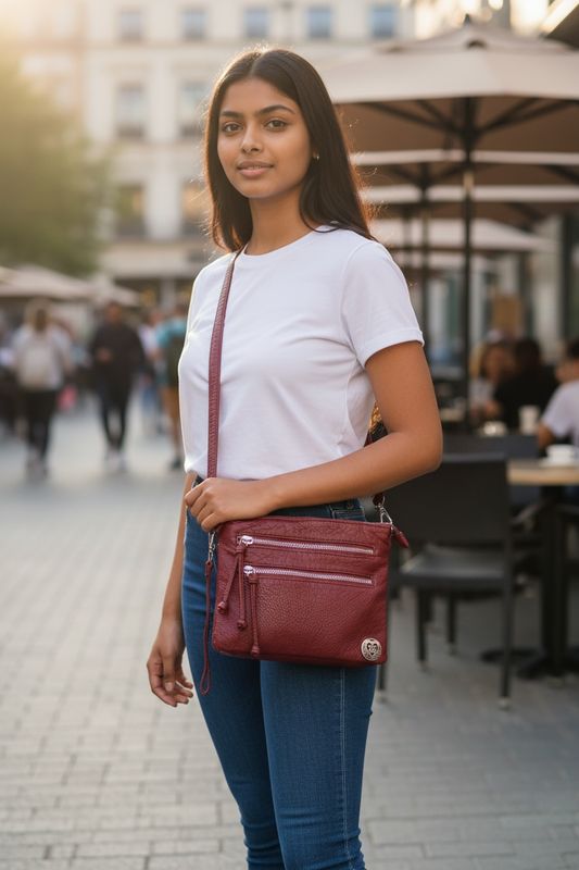 192271 Dark Red Small Square Washed Crossbody