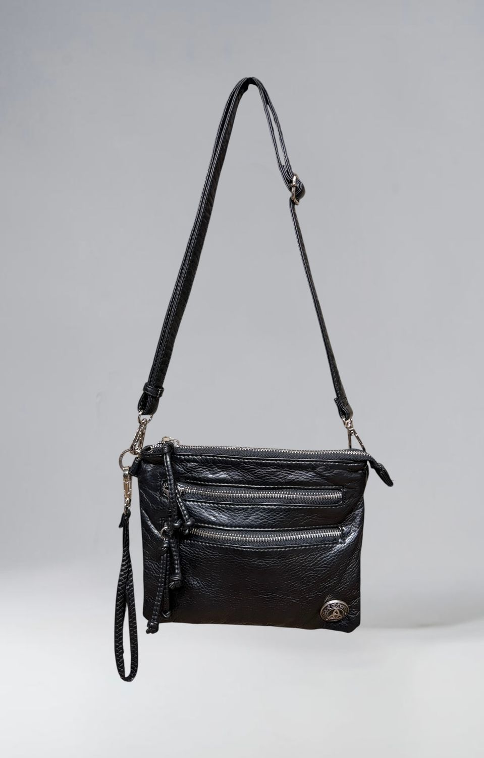 192271 Black Small Square Washed Crossbody