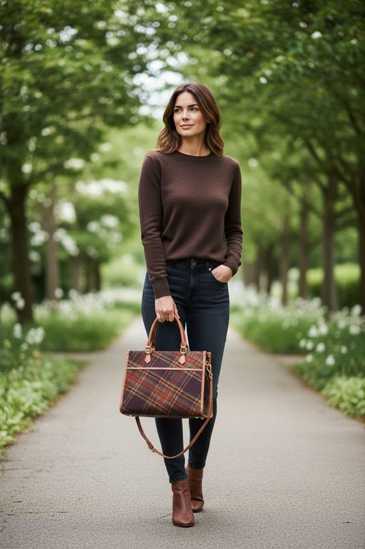 21040 Dk Red Tweed Structured Bag