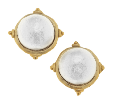 Cottone Pearl  Cab Clip Earrings