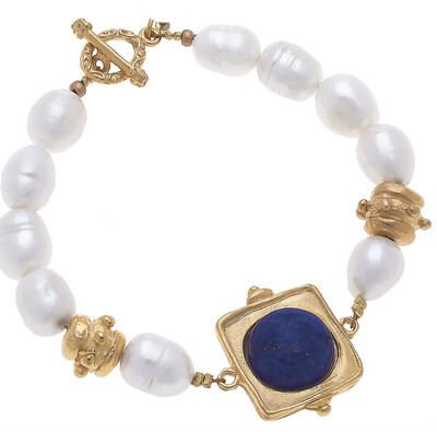 Blue Lapis & Fresh Water Pearl Bracelet