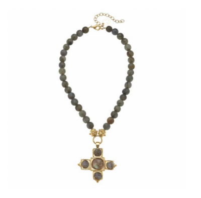 Gold Cross and Labradorite Necklace