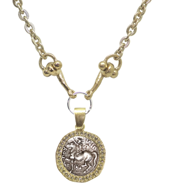 Antiqued Horse Bit Bezel Crystal Palto Necklace