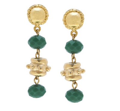 Gold Bead and Color Crystal Earrings