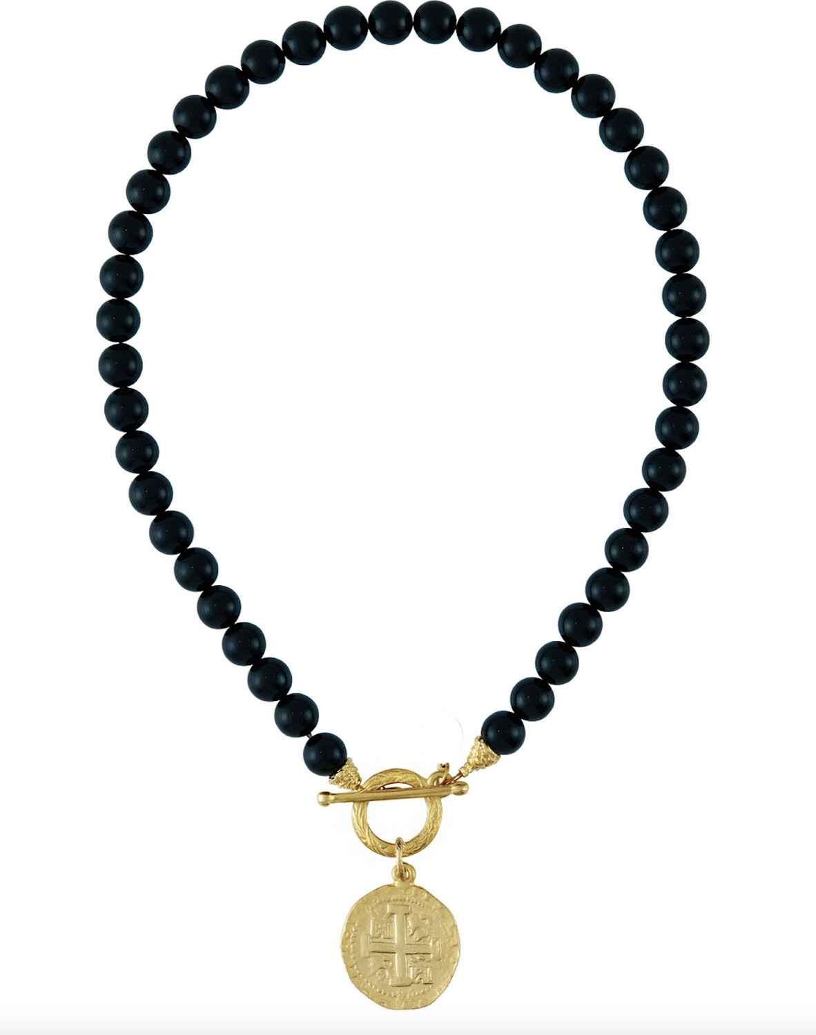 Black Onyx &  Coin Necklace