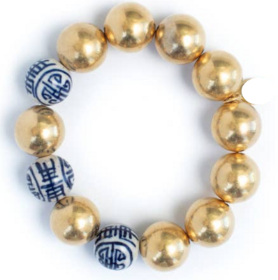 Gold Plated Ball & Porcelain Bead Stretch Bracelet