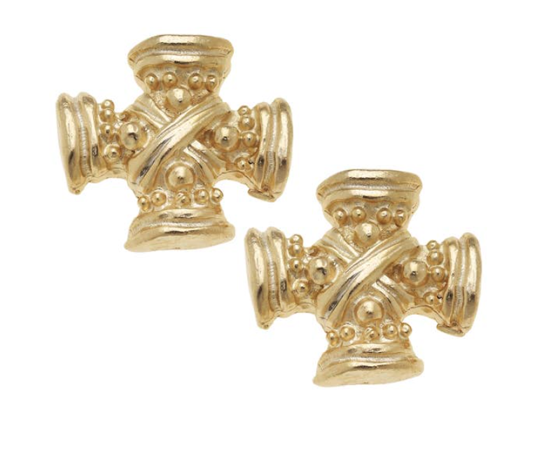 Gold Vintage Square French Cross Earrings