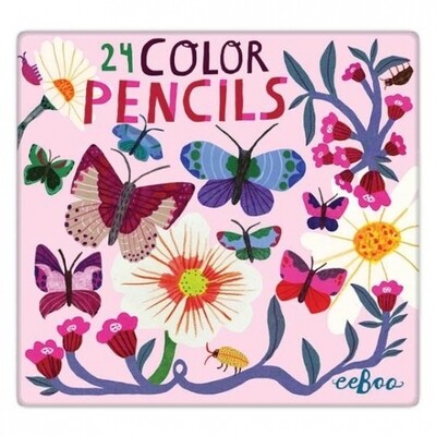 Butterflies & Flowers 24 Color Pencil Tin