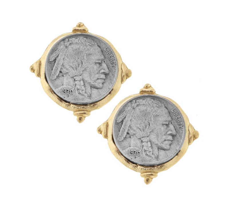 Gold and Silver Vintage Indian Head Coin Clip Earrings