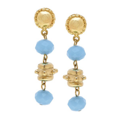 Gold Bead/ Aqua Crystal Earrings