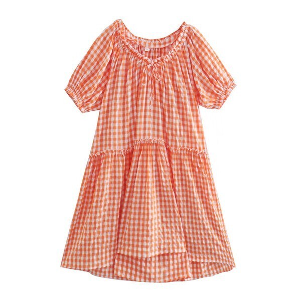 Tangerine Plaid Swing Dress