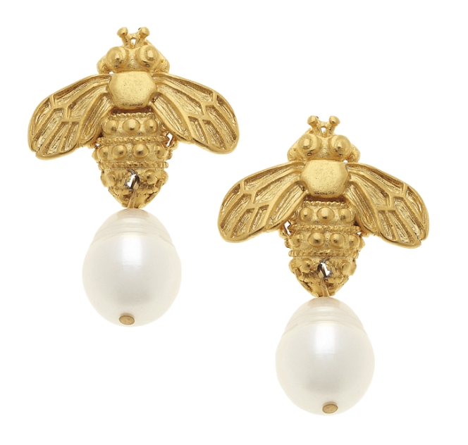 Bee Stud w/Freshwater Pearl Earrings