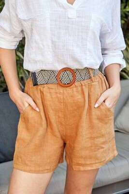 Marsala Linen Belted Shorts