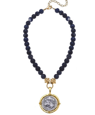 Sodalite Equestrian Coin Necklace