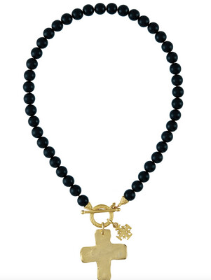 Genuine Onyx And Cross Necklace