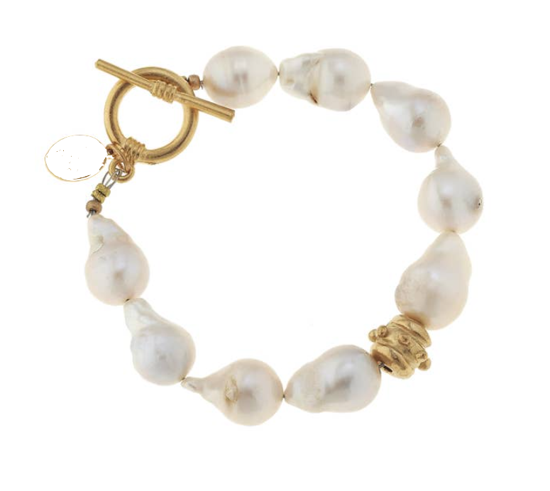 Large Baroque Genuine Freshwater Pearl Toggle Bracelet