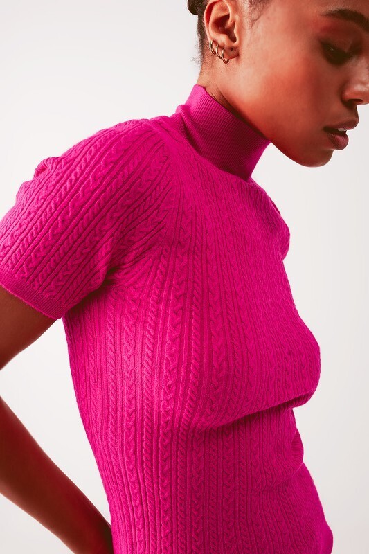 Hot Pink Cable Turtle Neck