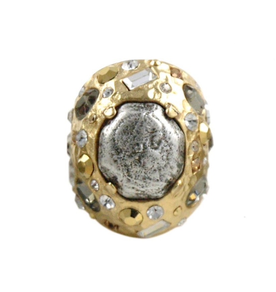 Gold Pavia Coin & Crystal Ring