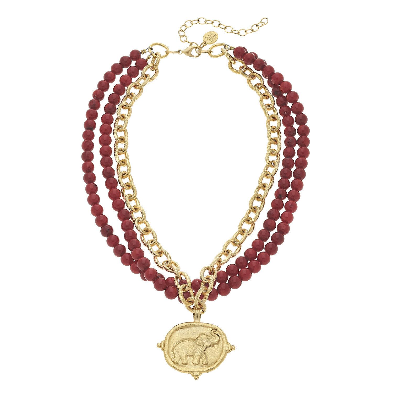 Red Coral & Elephant Necklace