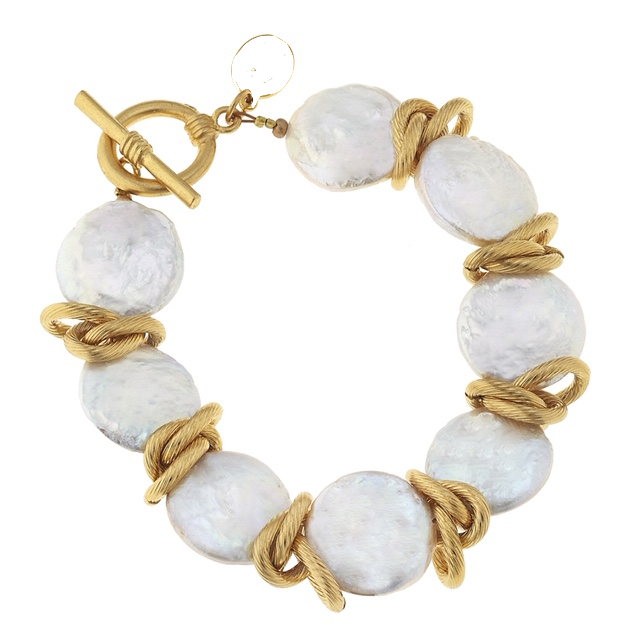 Freshwater Coin Pearl with Gold Bracelet