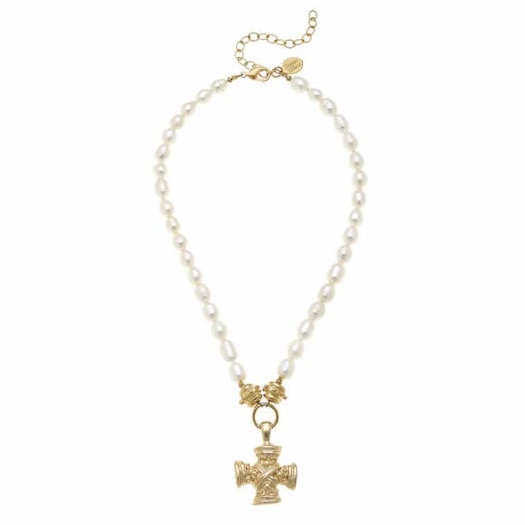 Gold Squared French Cross Necklace