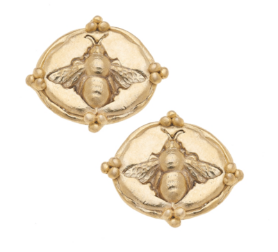 Handcast Gold Bee Stamp Earring