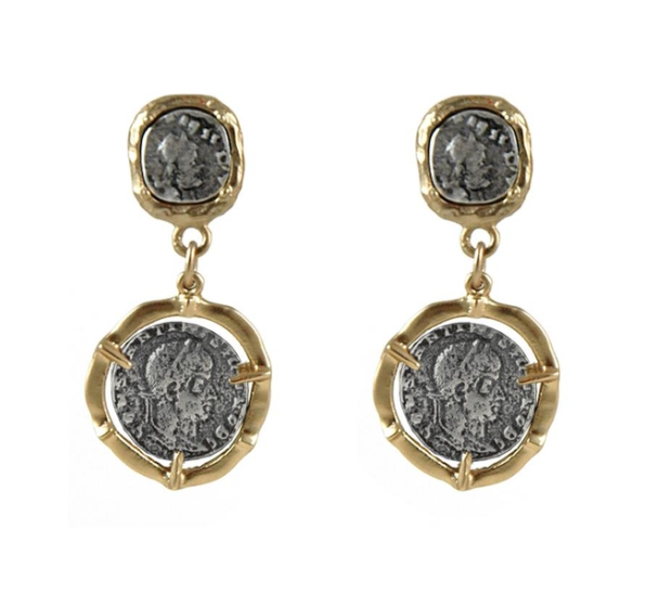 Antiqued Double Coin Plated  Earrings