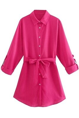 Hot Pink Button Down Linen Dress