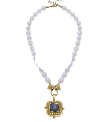 Labrodite Crystal Pendant & Freshwater Pearl Necklace