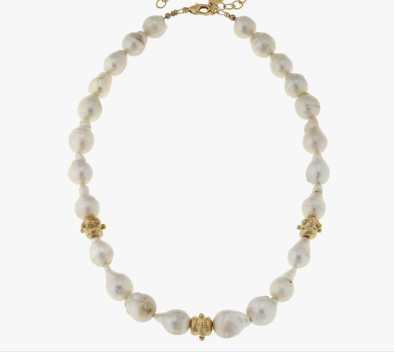 Large Baroque Genuine Freshwater Pearls with Gold Bead Necklace
