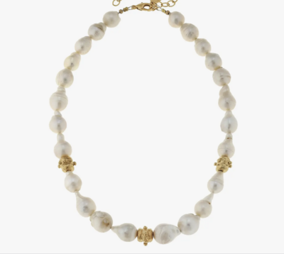 Large Baroque Genuine Freshwater Pearls with Gold Bead Necklace