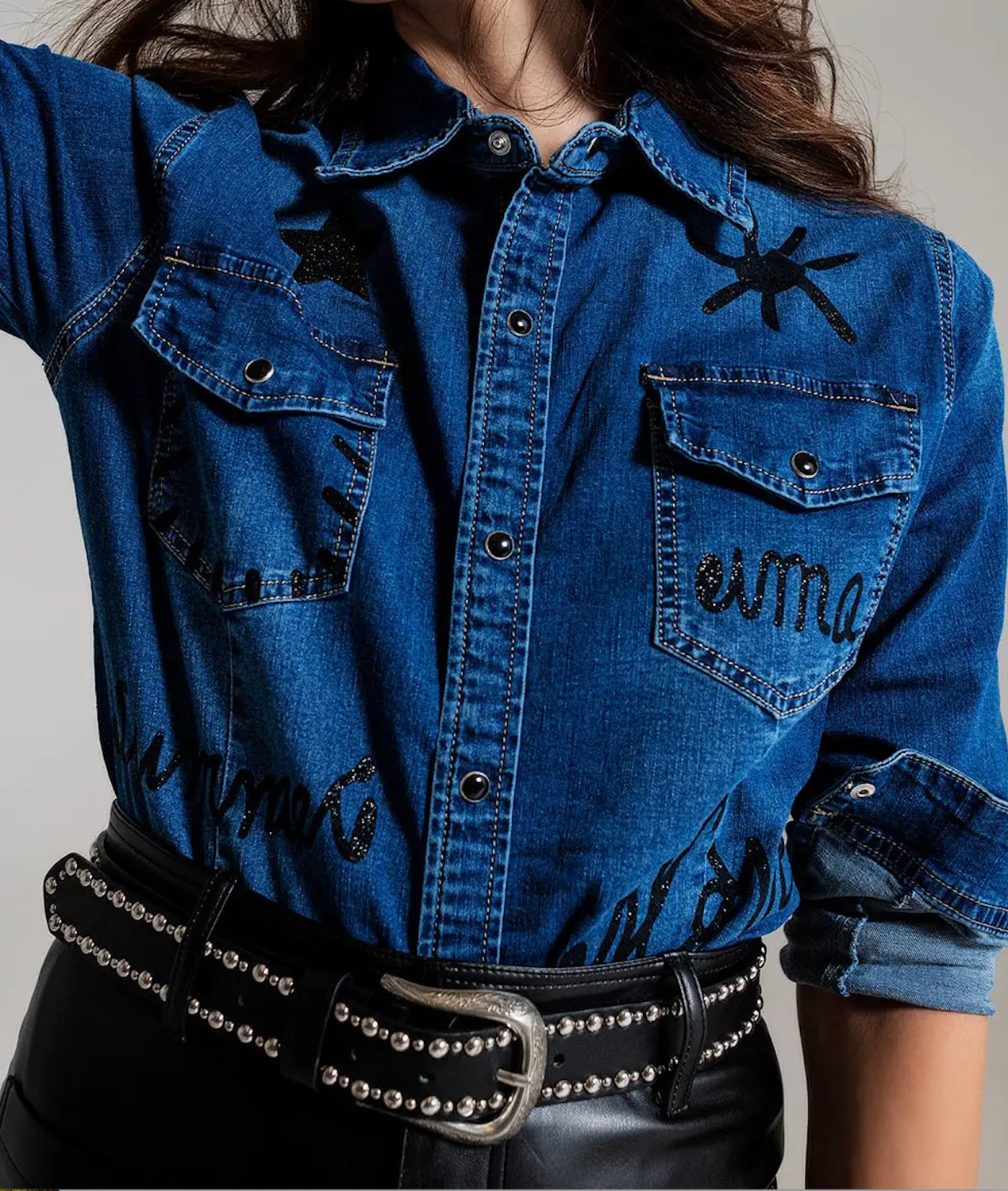 Strass Denim Top, Choose size: Small