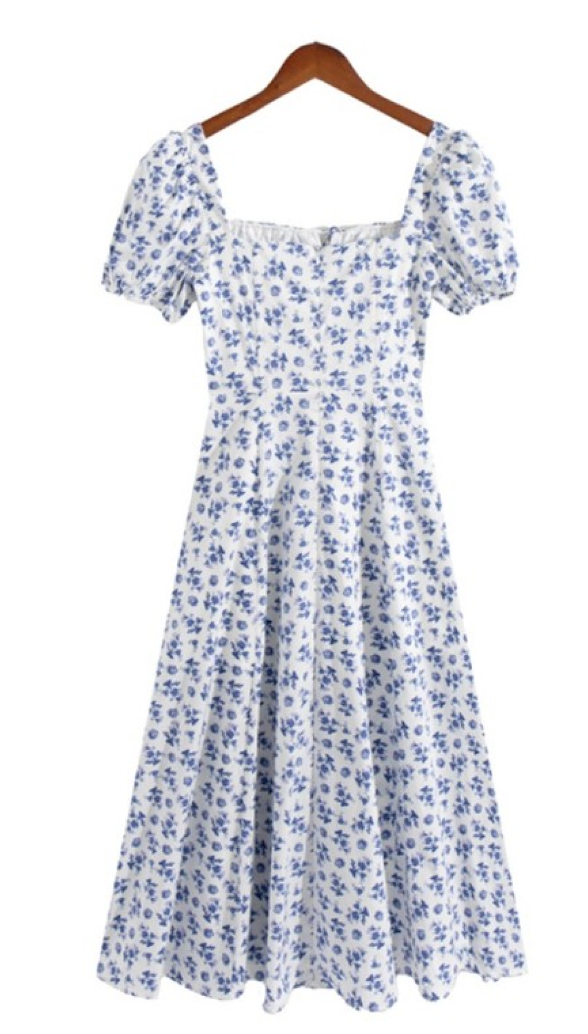 Sporades Blue Flower Dress, Choose Size: Small