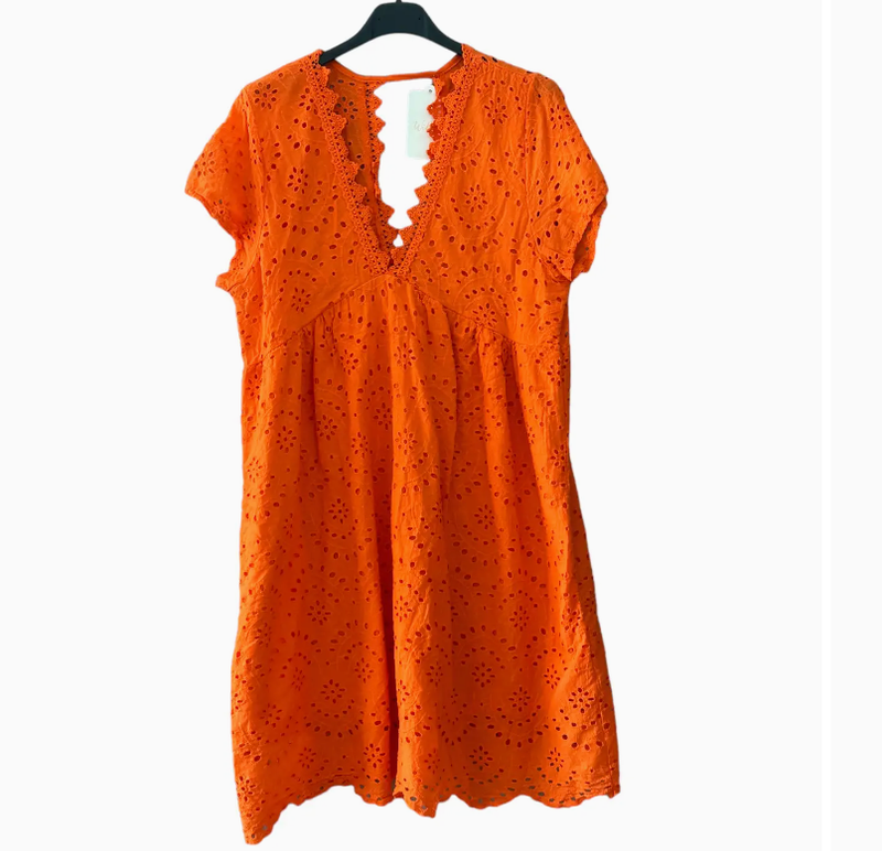 English Embroidery Dress, Choose Color/One Size: Orange