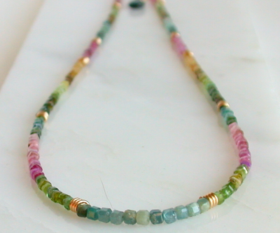 Tourmaline Cube stone Gem Necklace 16&quot;