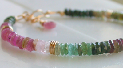 Faceted Tourmaline Stone Bracelet 6&quot;