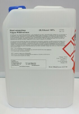 Ontsmettingsalcohol  (70% ethanol)  6L.
Medical grade