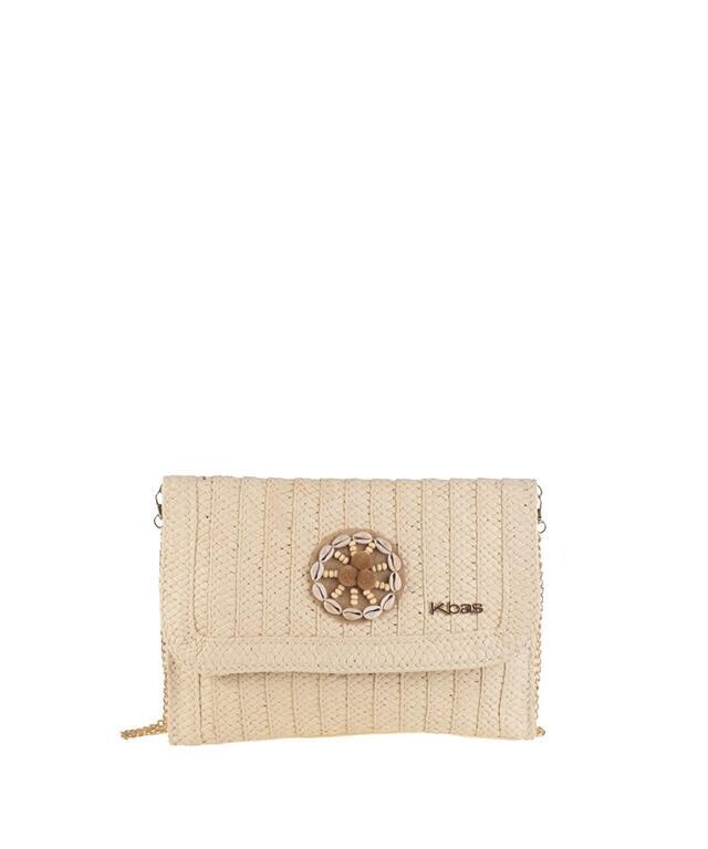 CARTERA BANDOLERA RAFIA SINTETICA, CIERRE MAGNETICO, COLOR NATURAL