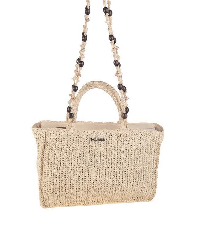 BOLSO RAFIA SINTETICA, CON CREMALLERA, COLOR NATURAL