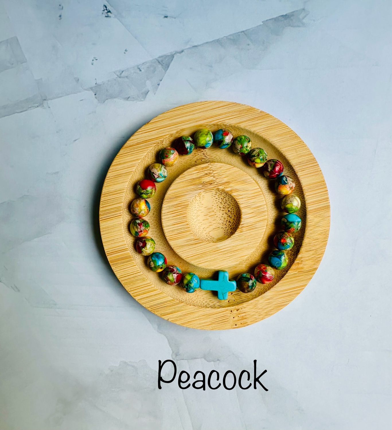 Blue Peacock Cross Bracelet