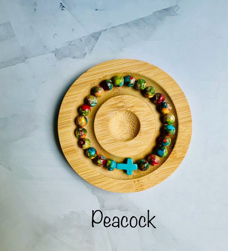 Blue Peacock Cross Bracelet