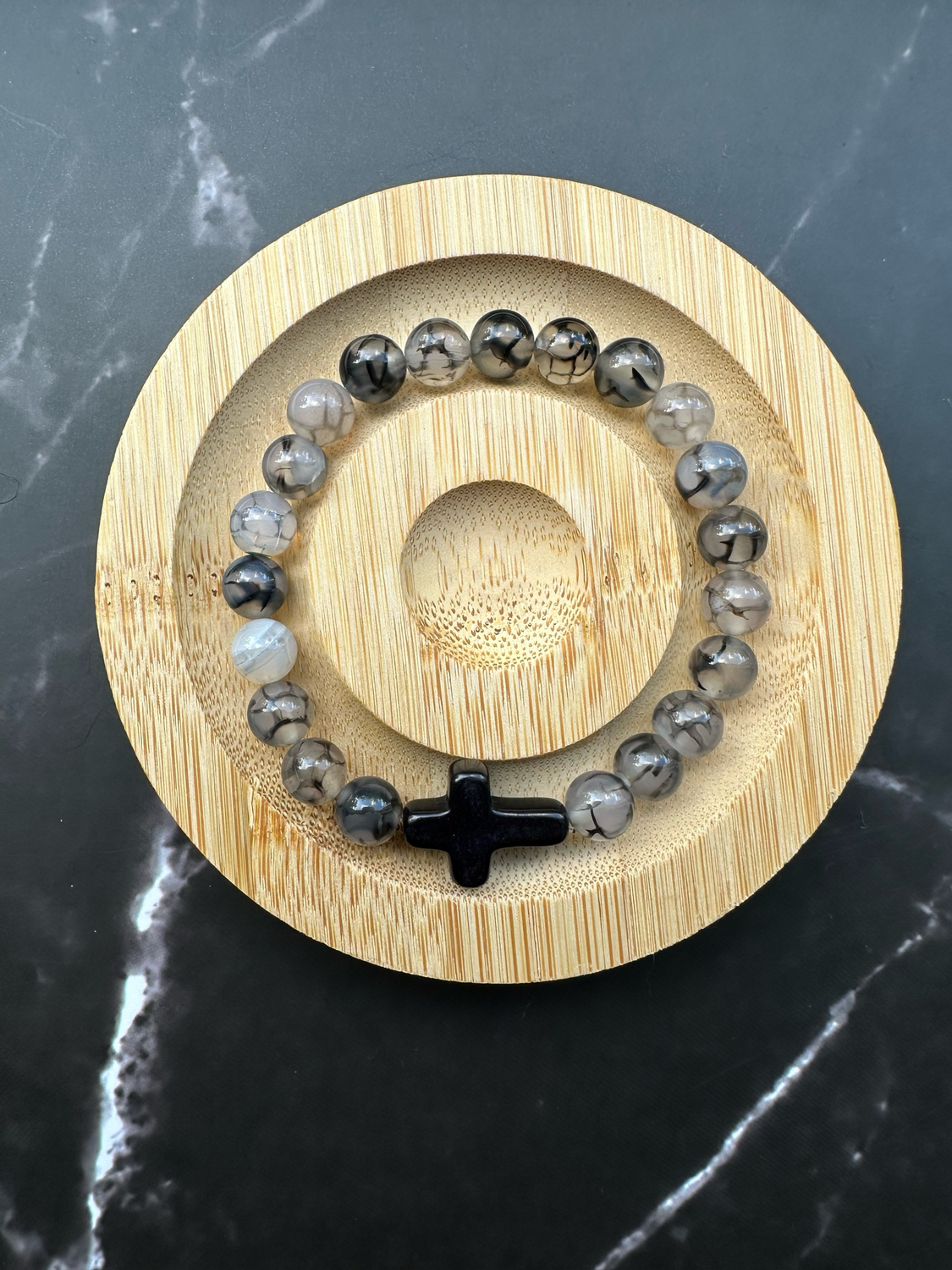 Glass Large Black Cross bracelet