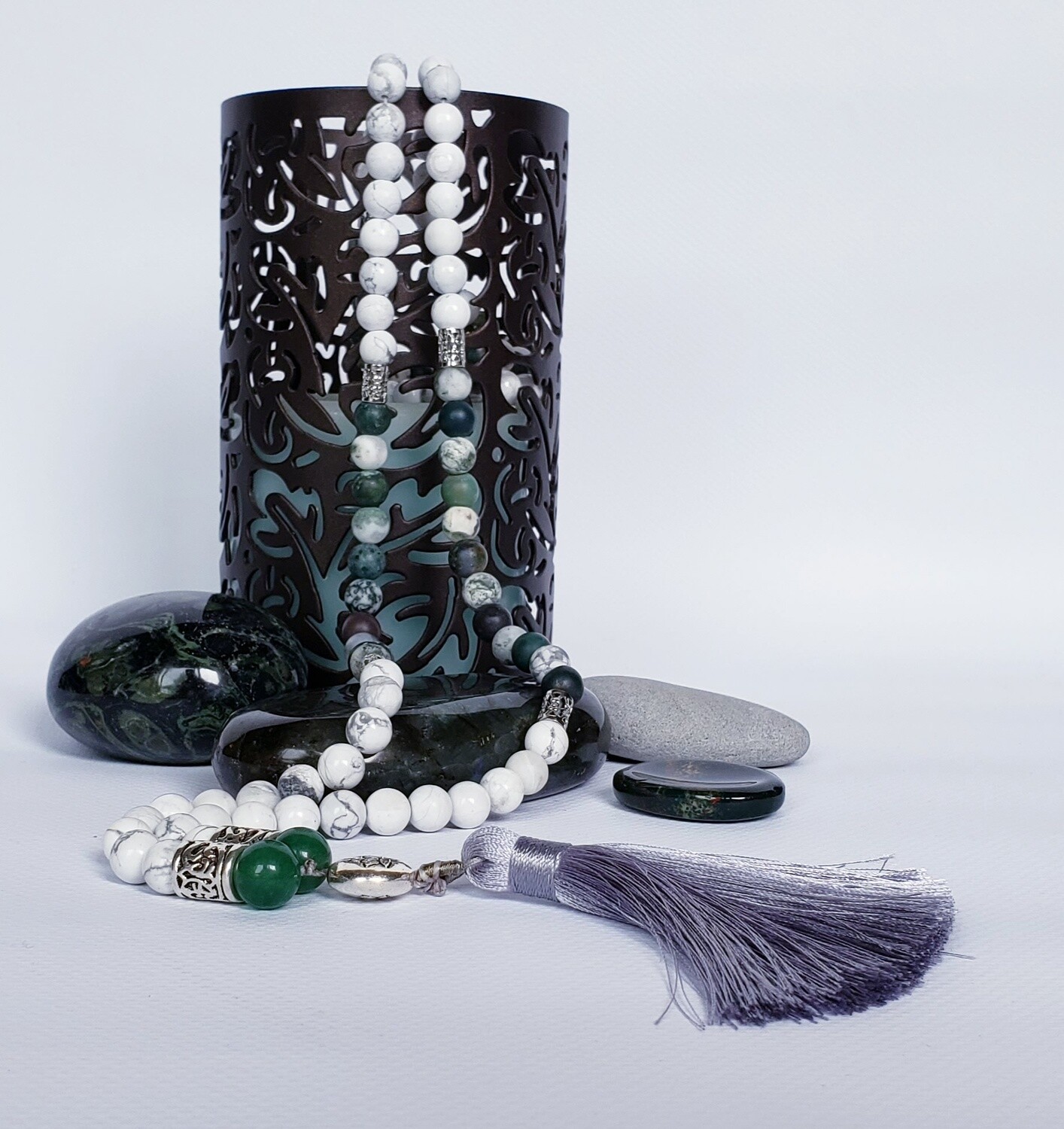 Howlite, Tree Agate & Aventurine Mala Howlite, Tree Agate & Aventurine Mala