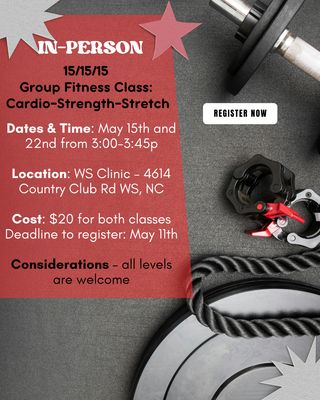 In-Person 15/15/15 (Cardio,Strength,Stretch) Class