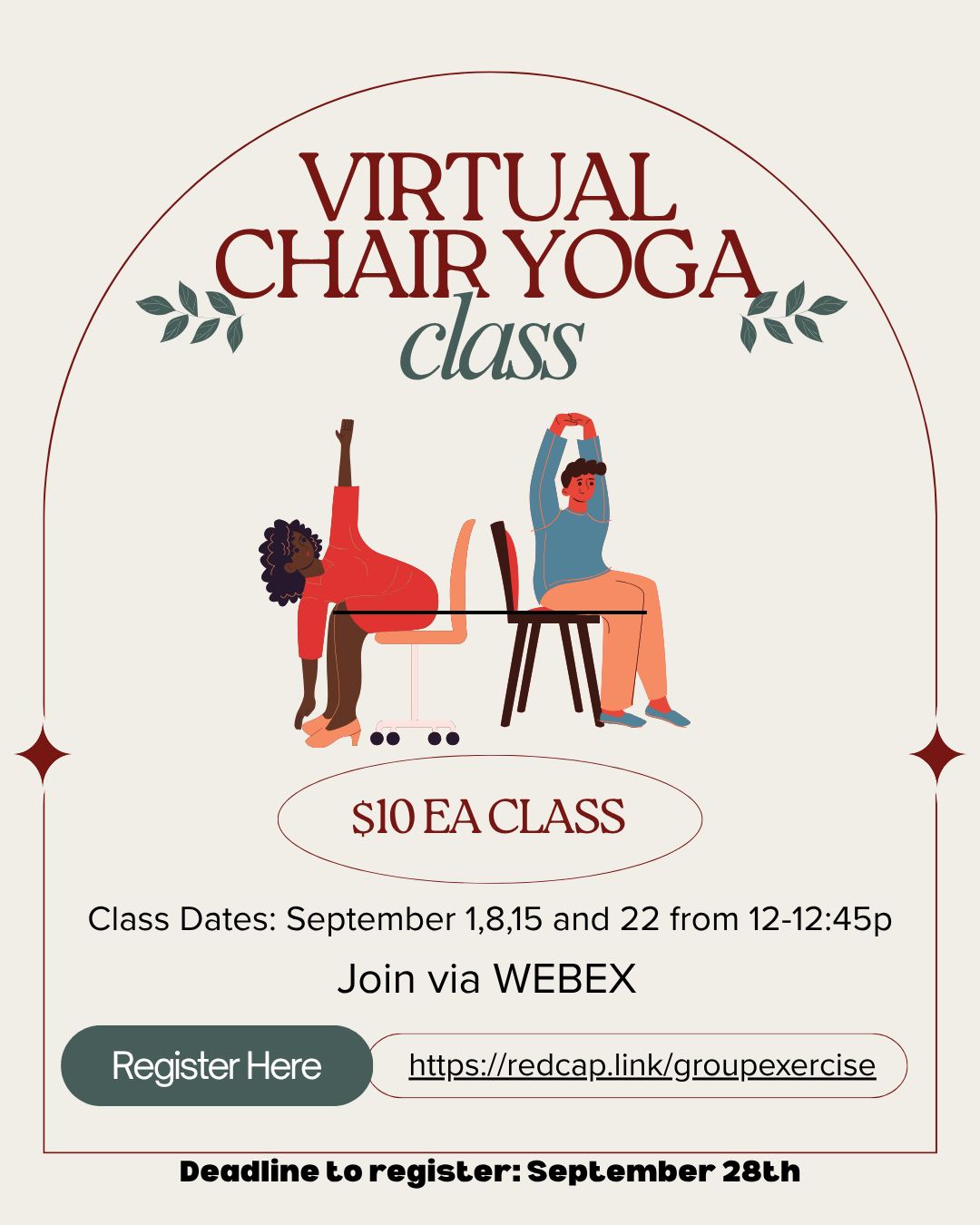 Virtual Chair Yoga Class ($10 per class) Increase quantity for number of classes you can attend