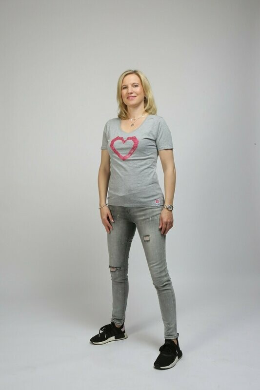 Damen-Shirt Grau mit Aufdruck Damen-Shirt Grau mit Aufdruck "Pinkes Glitzerherz"