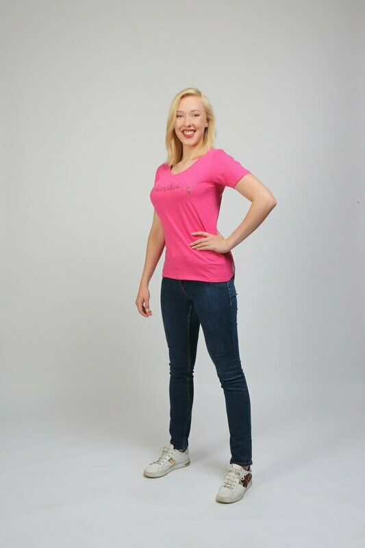 Damen-Shirt Pink mit Aufdruck Damen-Shirt Pink mit Aufdruck "#friendscup" in pinker Glitzerschrift