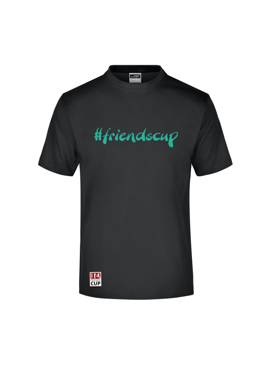 Individuelles Shirt mit Aufdruck, Farbe: Schwarz, Aufdruck: Aufdruck #friendscup, Farbe Aufdruck: Minze