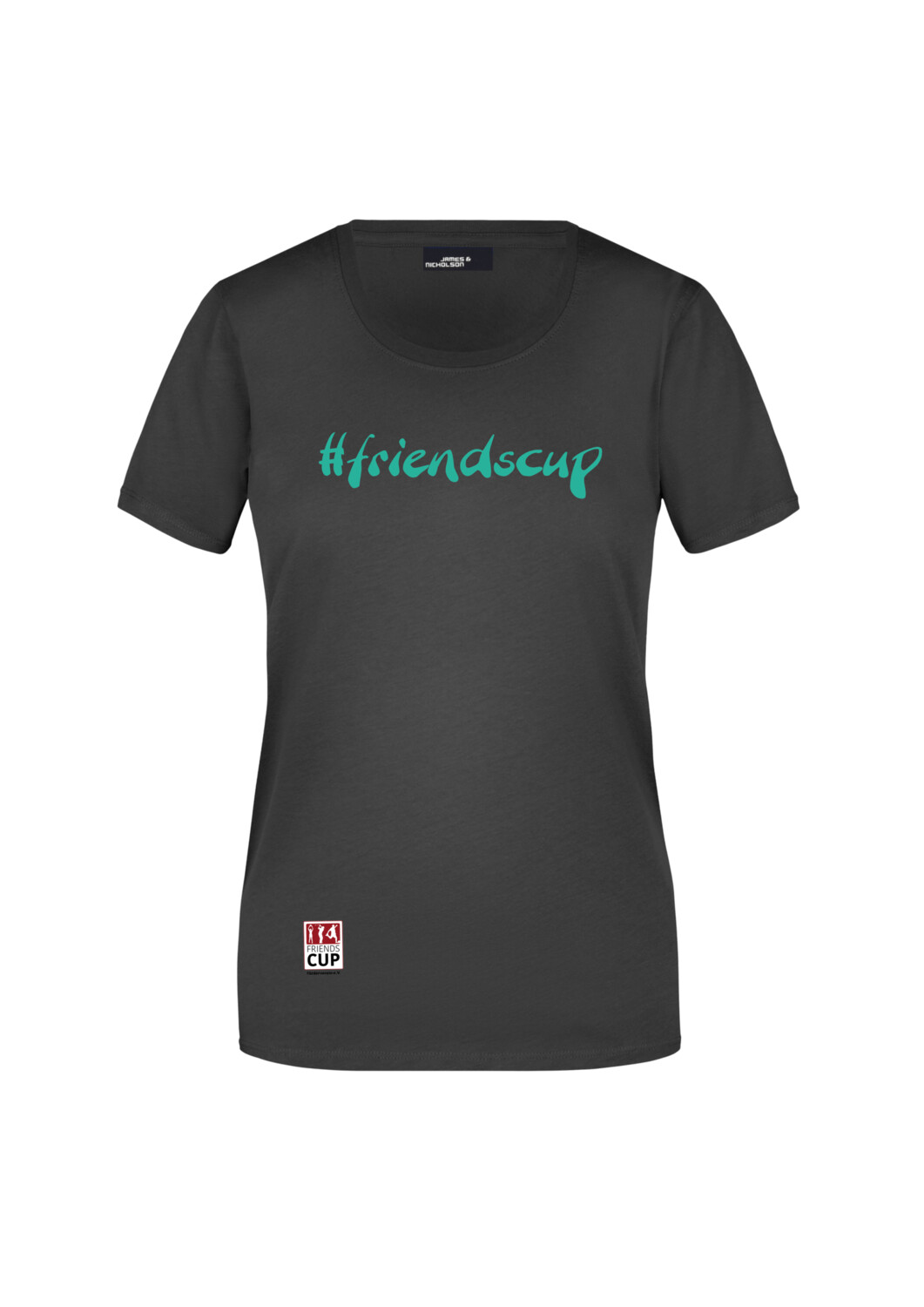 Individuelles Damen-Shirt mit Aufdruck, Farbe: Schwarz, Aufdruck: Aufdruck #friendscup, Farbe Aufdruck: Minze